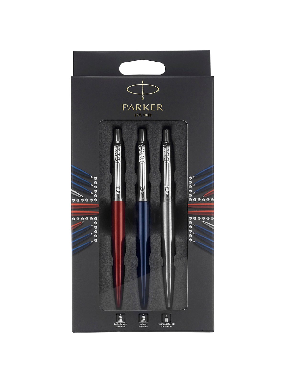 Parker Jotter London Trio Discovery Pack: Kugelschreiber (Royal Blue) | Gelstifte (Red Kensington) & Druckbleistift (Edelstahl)