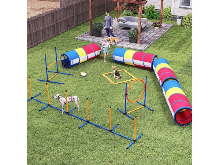 PawHut Agilité Chien 12 Pièces Tunnels Sauts Slaloms 357x65x68cm
