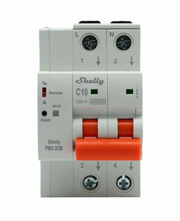 Shelly Smarter Leitungsschutzschalter Pro 2CB C10 2-polig 10A Fernsteuerung LAN WLAN Bluetooth