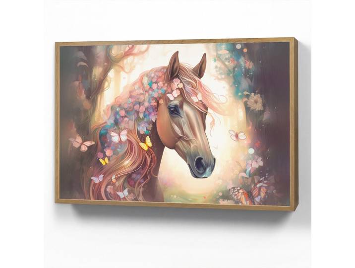 OnlyWow Wandleuchte MIT Akku Pferd - Natur - Blumen - Schmetterlinge - Wald 90x60 cm, Dunkelbraun, Rechteckig, LED integrated, 90x60x8 cm, Lampen & Leuchten, Innenbeleuchtung, Wandleuchten
