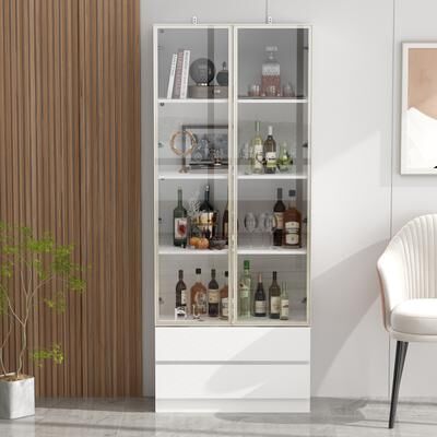 Timechee Sleek Tall Modular Display Cabinet with LED Lighting