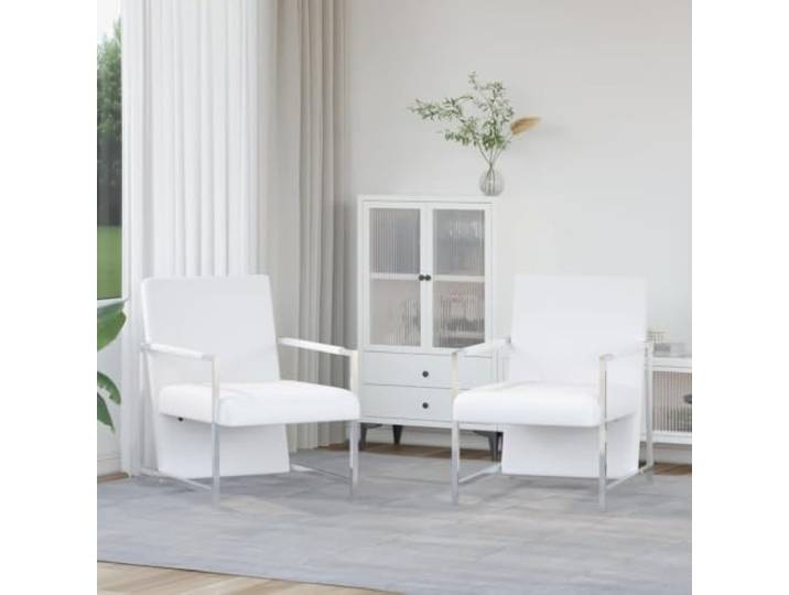 Sessel 2 Stk. Verchromtes Gestell Weiß Kunstleder Ergonomisches Design, feste geneigte Rückenlehnen, bis 110 kg pro Sitz, für Wohnzimmer und Büro