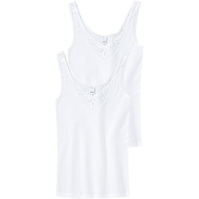 Achselhemd SPEIDEL "Noelle", Damen, Gr. 40, N-Gr, weiß, Feinripp, Obermaterial: 100% Baumwolle, bestickt, unifarben, V-Ausschnitt, Unterhemden, eng, V-Ausschnitt, ohne Schadstoffe, Baumwolle