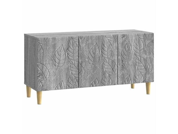 Roanoer TV-Schrank Lowboard 99x34,5x50cm Grau Sonoma Holzwerkstoff Kompakter Fernsehschrank in Grau Sonoma mit 3 Klapptüren und Massivholzbeinen für Wohnzimmer und Schlafzimmer.