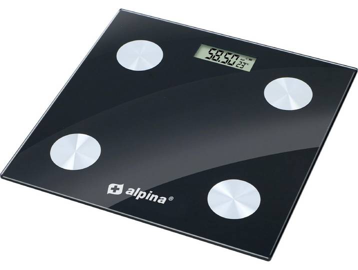 alpina Personen Weegschaal – Digitale Personenweegschaal met Lichaamsanalyse – Weegschaal met Vetpercentage\, BMI en App via Bluetooth – Slimme Weegschalen - Zwart