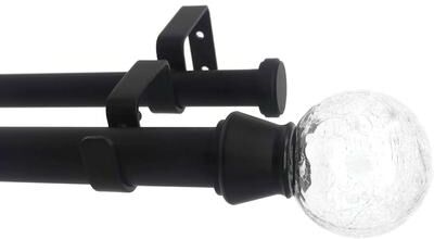 Urbanest "Crackle Glass Flat Button 1"" 3/4"" Double Drapery Curtain Window Rod"