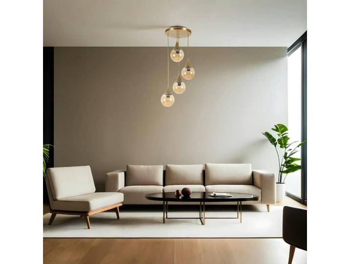 Suspension dorée moderne 4 globes SIERRE - Ambré
