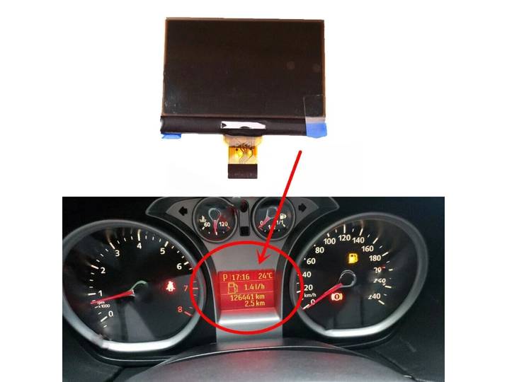 Écran LCD (1 pièce) pour tableau de bord Ford Focus 2008-2011, C-Max 2007-2010, Galaxy, Kuga - Pixels manquants