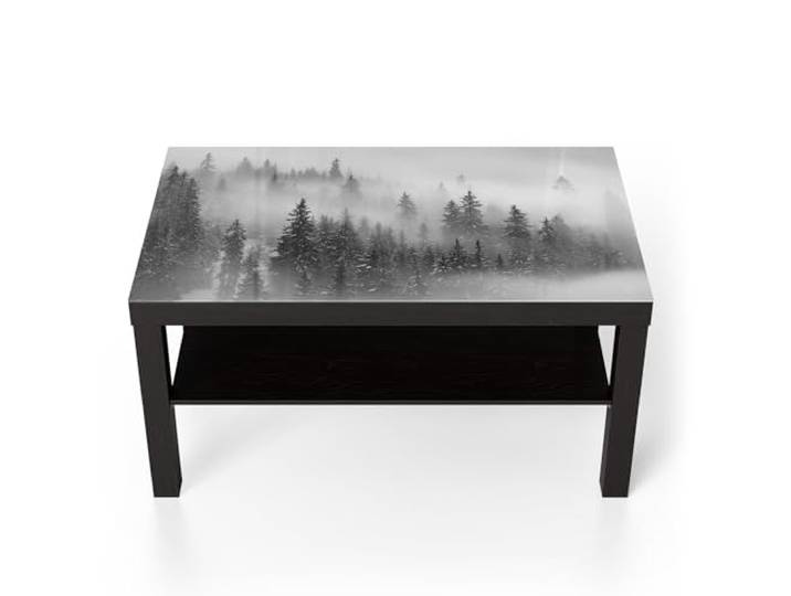 DEQORI Glastisch schwarz groß 90x50 cm Motiv Nebelwald Stille ausgefallener Beistelltisch aus Glas Hochglanz Couchtisch fürs Wohnzimmer moderner Couch Tisch mit Design