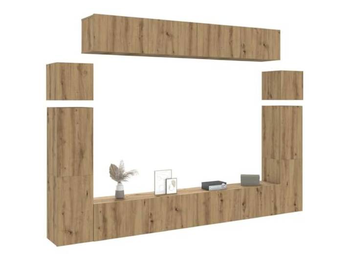 HEFZGDB 8-TLG. TV-Schrank-Set zur Wandmontage in Artisan-Eiche Holzwerkstoff mit Stauraum und Stabiler Oberplatte für Multimedia-Geräte