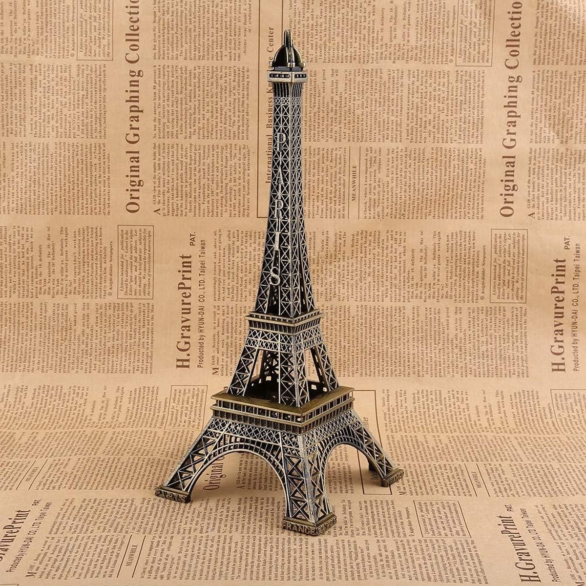 Eiffeltoren decoratief standbeeld in bronskleurige legering, vintage model, 25 cm