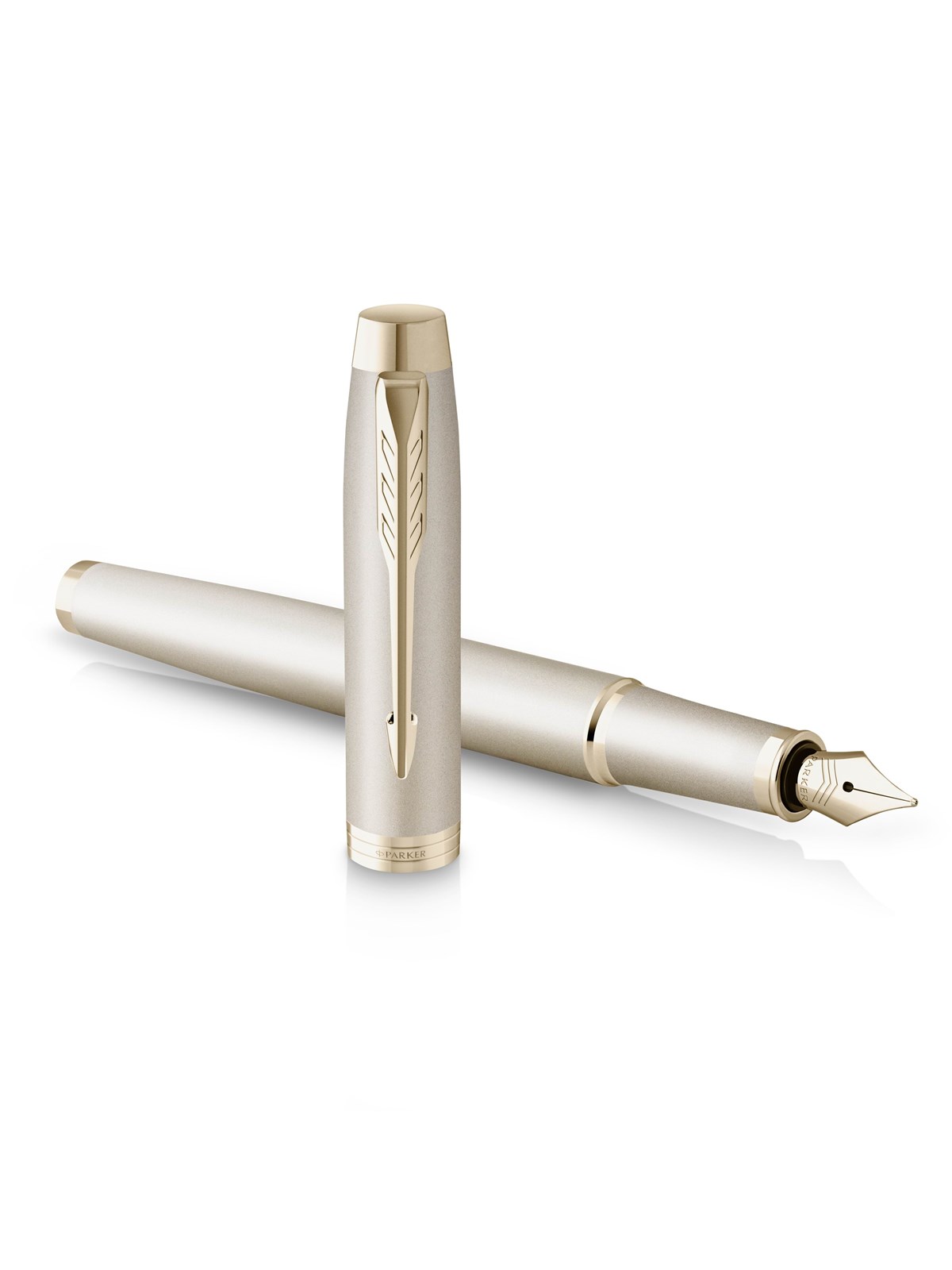 Parker IM Monochrome Füllfederhalter | blaue Tinte | Oberfläche und Zierteile in Champagnerfarben | feine Spitze | Geschenkbox