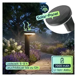 Ideoon, Gartenbeleuchtung, 2er-Set Premium Solar Säulen-Wegeleuchte aus Aluminium in Schwarz, 300lm helle SMD-LEDs, Dämmerungss (300 lm, IP65)