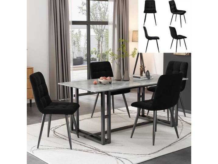 CHAISE Chaise de salle à manger - Noir - 4er set Chaise rembourrée design avec dossier en velours structure en métal - 44x46x86cm