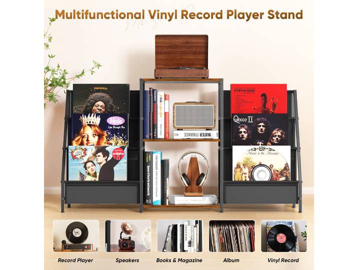 Étagère de rangement pour disques vinyles en bois à 3 niveaux, grande étagère de présentation pour disques vinyles, étagère de rangement pour albums, convient pour le salon, le bureau