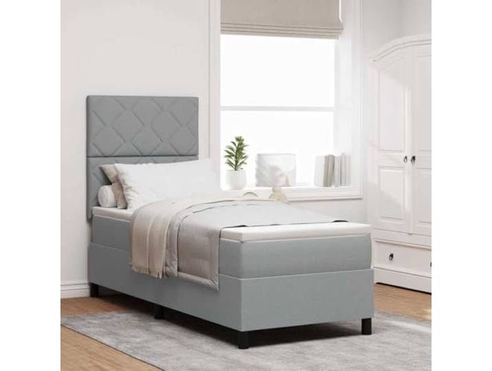 Atmungsaktiver Stoff Kiefernholz Modernes Design Boxspringbett Hellgrau 80 Boxspringbett mit Matratze Hellgrau 80x200 cm Stoff Bett mit Kopfteil Lattenrost Taschenfederkern Modernes Polsterbett