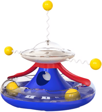 Inspire Picks Interactive Cat Puzzle Toy Spinning Track Balls & Feather Teaser Brain Game For Kittens blue