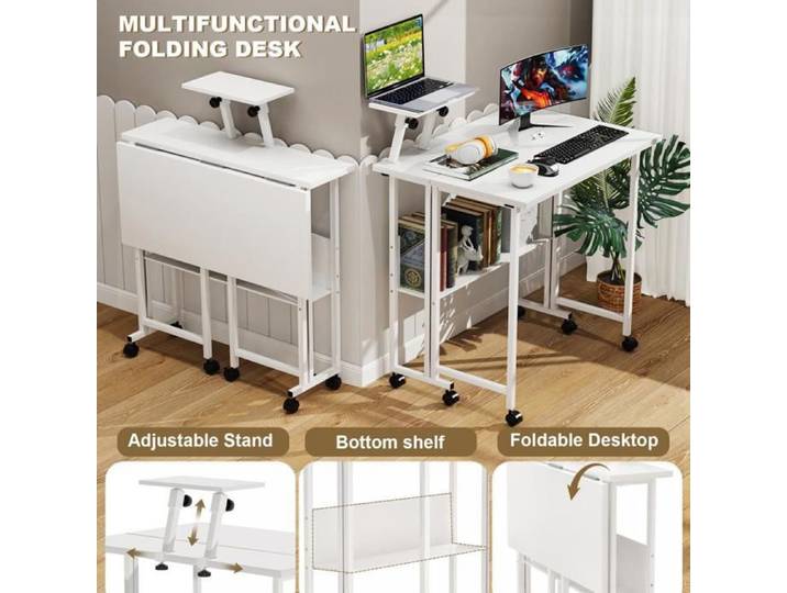 Bureau D'ordinateur Pliable Avec Panneau De Support-OHMG-Avec Niveau De Stockage-Blanc