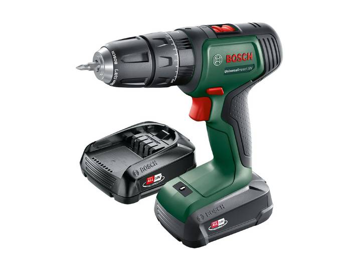 Akku-Schlagbohrmaschine BOSCH Univ , grün, Bohrmaschinen, Akku-Schlagbohrmaschine, Mit zweitem Akku/LadegerätBohren, Schlagbohren, Schrauben