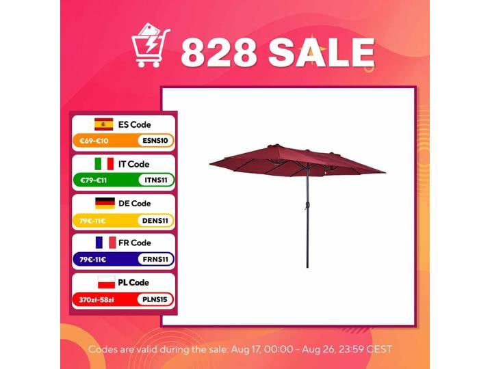 Parasol double extra large Outsunny pour terrasse et patio, protection solaire