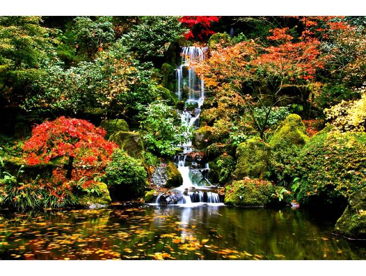 Fototapete PAPERMOON Wasserfall in Japanischen garten , bunt, B:5m L:2,8m, Vlies, Tapeten, Fototapete