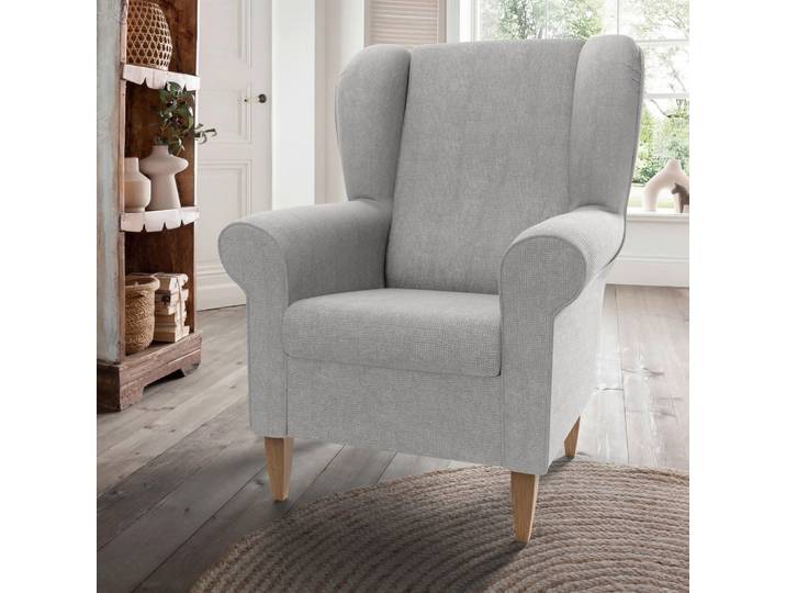 Livetastic Ohrensessel Asino, Grau, Holz, Buche, Uni, 80x102x86 cm, Stoffauswahl, Wohnzimmer, Sessel, Polstersessel