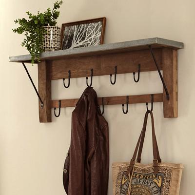 Rio Carbon Loft Blitz Wood with Zinc Top 40-inch Double Row Hook Shelf