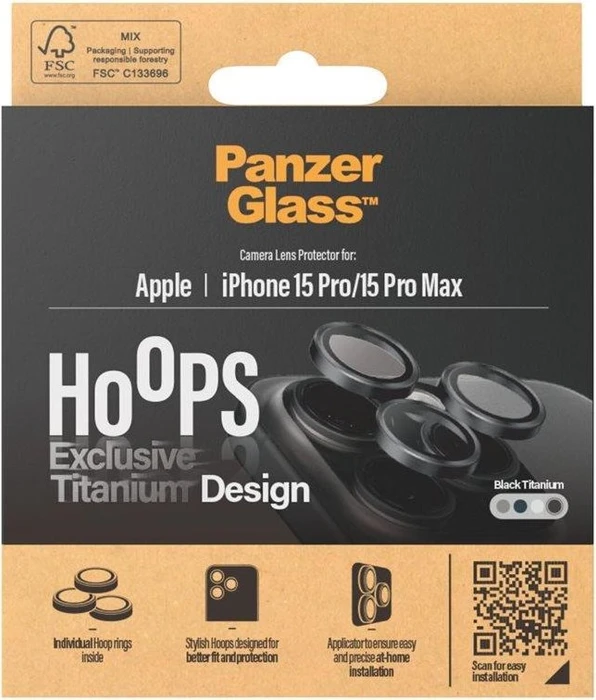 PanzerGlass HoOps Apple iPhone 16 Pro/15 Pro/16 Pro Max/15 Pro Max - Kamera-Linsenringe - schwarz Titanium
