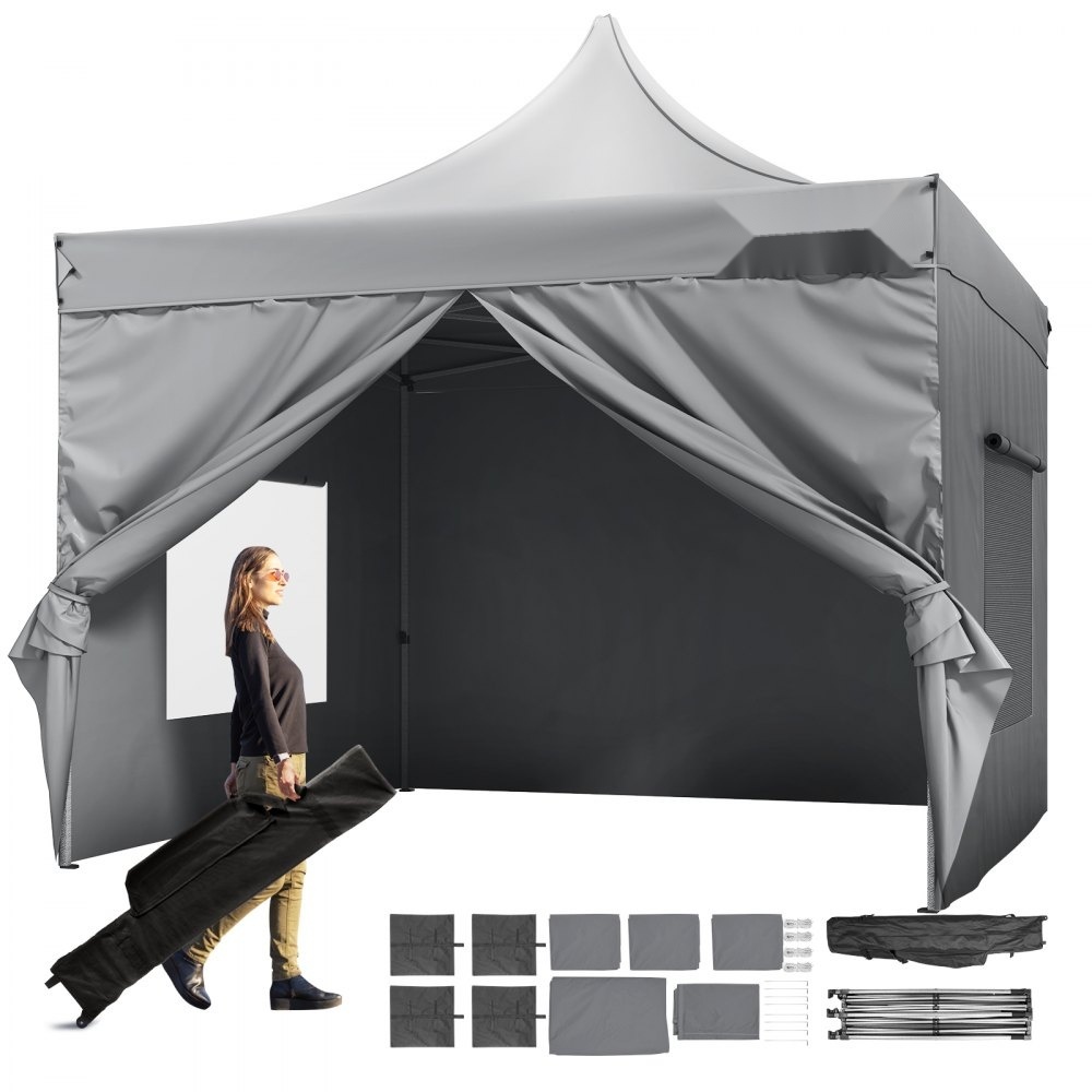 Pavillon 304,8x304,8x320cm - Hochwertiges Gartenzelt aus 500D PolyurethanSilber-Gewebe - Höhenverstellbarer Faltpavillon inkl. Aufbewahrungstasche - Partyzelt für 6-8 Personen - Pop-up Zelt - Faltzelt für Campingausflüge - Gartenpavillon