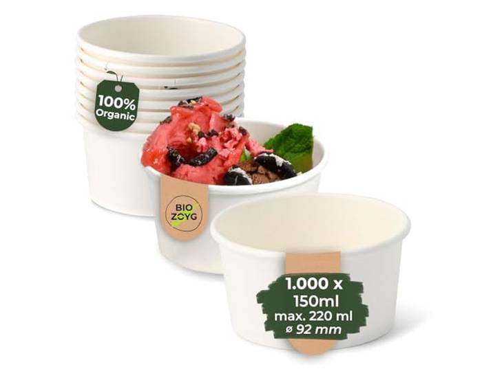 BIOZOYG 1000x Eisbecher Pappe 150 ml weiß - Einwegbecher plastikfrei und biologisch abbaubar - Dessertschale To-go-Becher