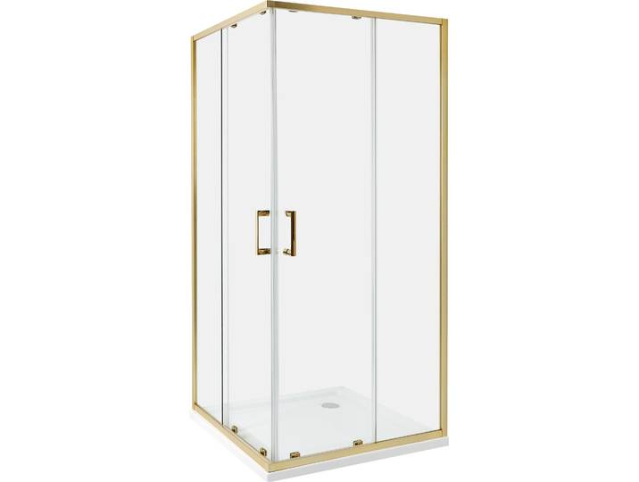 BELIANI Duschkabine Gold aus Sicherheitsglas Aluminium Rahmen Eckeinstieg mit Magnetschloss Doppelte Schiebetüren 90x90x185cm Modernes Design