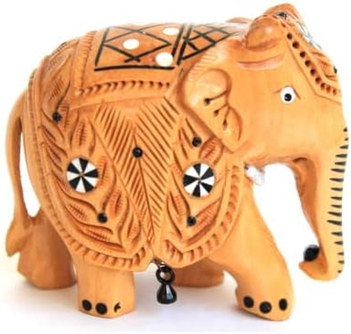 Houten Olifant Beeldje - Handgesneden Decoratief Figuur - Natuurlijk Bruin - 7,62 cm
