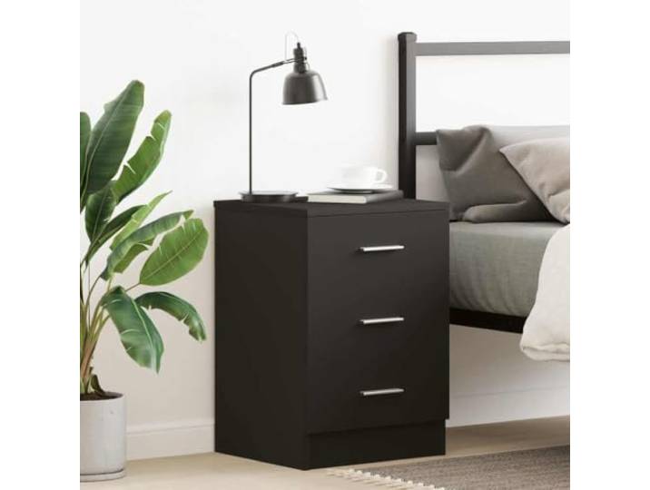 HEFZGDB Nachttisch Schwarz 38x35x56 cm Holzwerkstoff mit 3 Schubladen - Robuster Beistelltisch für Schlafzimmer und Wohnzimmer als Couchtisch, Stauraum Möbel, einfach zu reinigen