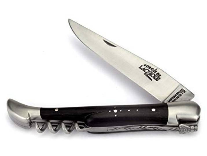 Forge De Laguiole Taschenmesser - 12 cm - Griffschalen Ebenholz - Korkenzieher - Klinge 10 cm - Stahl matt