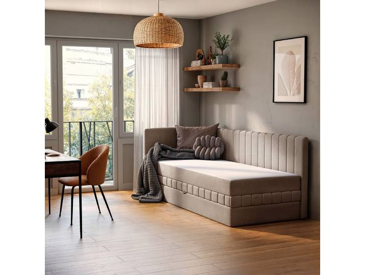 Schlafsofa Beige Chenille Triss 213 x 83 x 99cm Ecke davorstehend links mit Schlaffunktion Modern