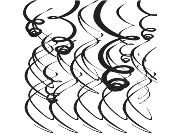 Amscan 67055-10-55 - decoratieve spiralen, 12 stuks, ca. 55,8 cm, zwart, hangdecoratie