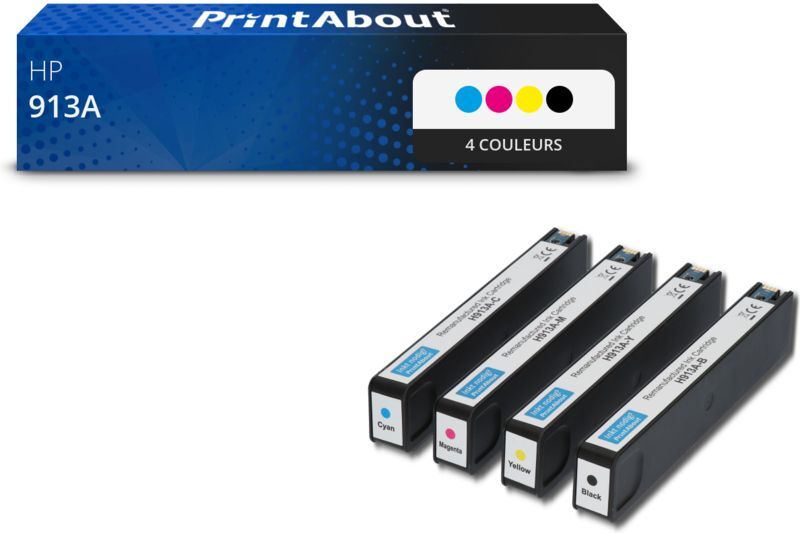 PrintAbout Cartouche compatible HP 913A (L0R95AE) - 4 couleurs - Multipack 4 couleurs
