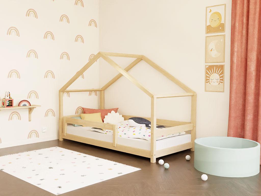 Hausbett LUCKY mit Giebel - Dunkelgrau - 120x200 cm - Mit Rausfallschutz vorne
