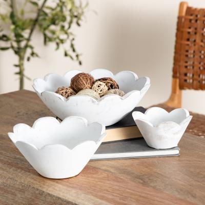 "Arcilla Elemental - Mango Wood Handmade Floral Large Decorative Bowl (Set of 3) - 12"", 9"", 6""W"