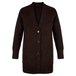 Long-Strickjacke aus Schurwolle und Kaschmir Fadenmeister Berlin braun, 42