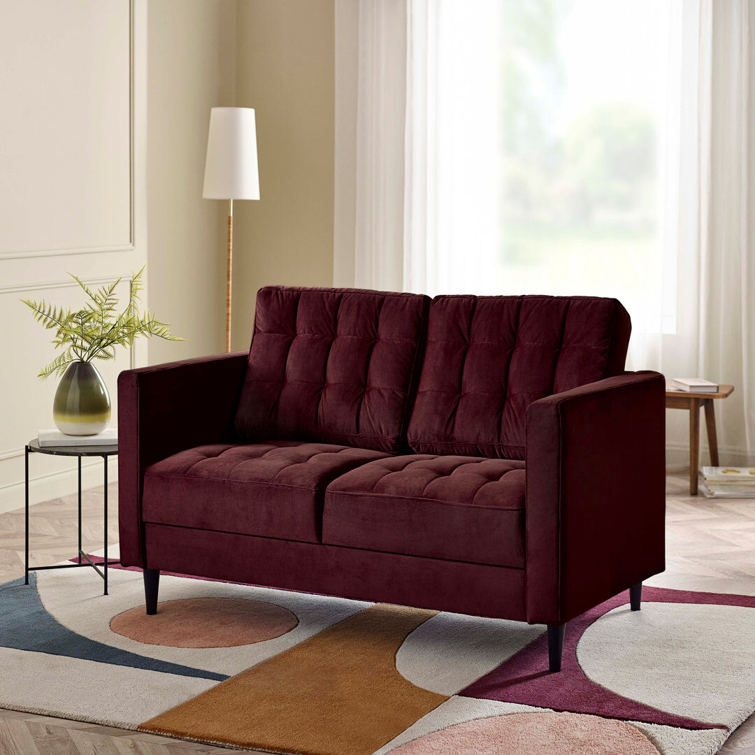 17 Stories Jodi Velvet Sofa - Upholstered Modern Retro Fabric Stylish & Contemporary Maroon 2 Seater