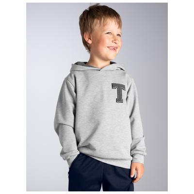 Kapuzensweatshirt TRIGEMA "TRIGEMA Hoodie mit trigema Moos-Patch", Jungen, Gr. 140, grau, melange, Sweatware, 70% Baumwolle, 30% Polyester, Basic, ohne Ausschnitt, Sweatshirts