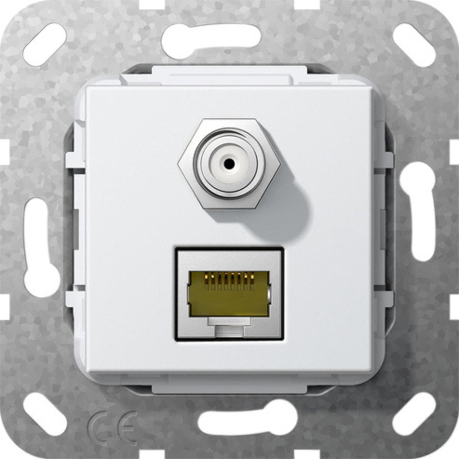 Gira 569703 Modulaire RJ45-aansluiting Cat.6A 10 Gbit met SAT F-connector, zuiverwit glanzend