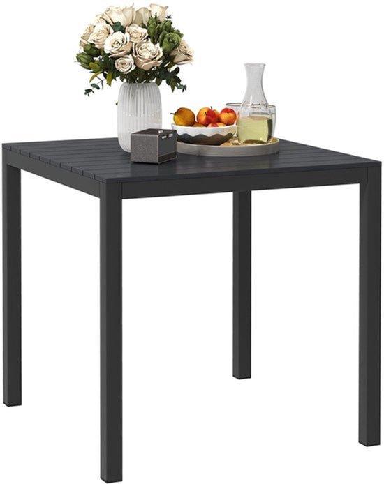 Aluminium Gartenmöbel Tisch - Campingmöbel Tisch - Außen Tisch - Balkontisch - Buffet Tisch - Schwarz - Wetterfest Aluminium - Holzoptik Design 73x73 cm