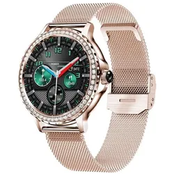 Giewont Veltori VT320-1 Damen-Smartwatch, goldenes Armband + rosafarbenes Silikonarmband (Kunststoff, Gold, ohne SIM), Smartwatch