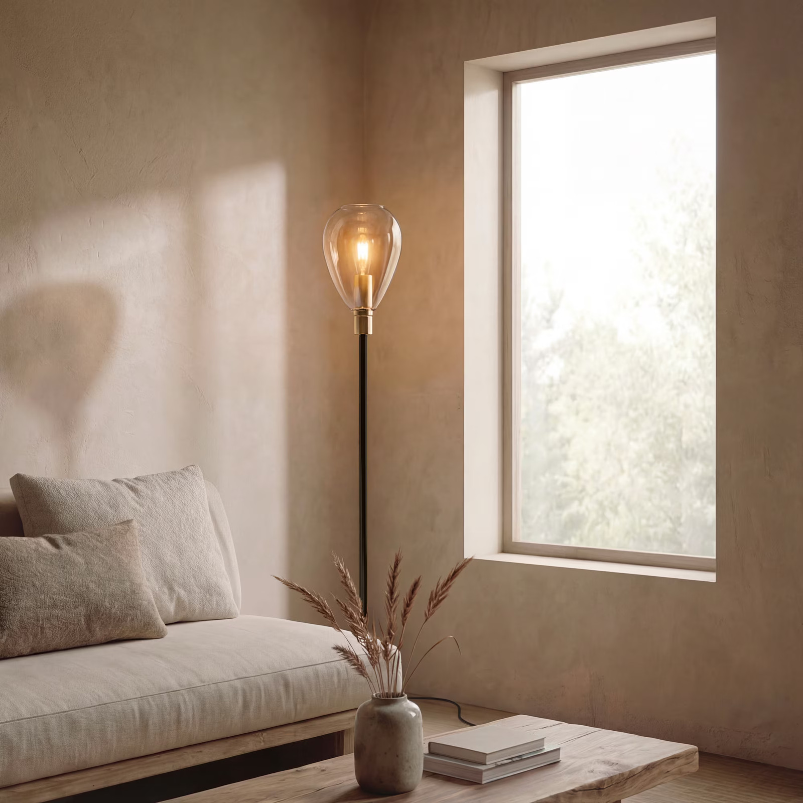 BASE Vloerlamp Aislynn 1-lamps - Glas - Amber
