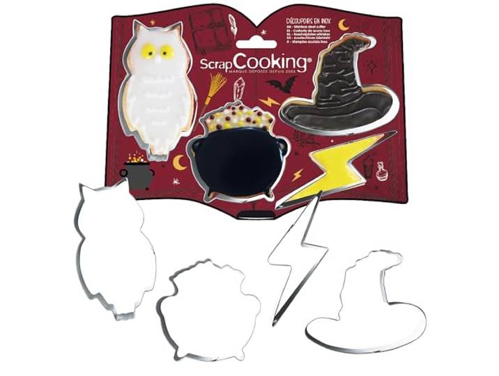 ScrapCooking - 4 uitsteekvormen tovenaar – koekjesvorm van roestvrij staal – bakvormen voor kleine taarten – accessoires voor gebak verjaardag decoratie – 2071
