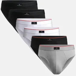ORGANIC COTTON BOXER BRIEFS - 6-Pack - Schwarz | Weiß | Schwarz/Rot | Grau - S