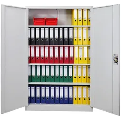 PROREGAL Flügeltürenschrank ELEPHANT Metall Aktenschrank abschließbar 180x120x40cm Stahl 4 Ebenen Stahlschrank Lichtgrau Werkstattschrank