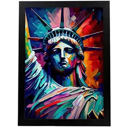 POSTER Die Freiheitsstatue Im Ölgemälde Stil A4 Schwarzer Rahmen